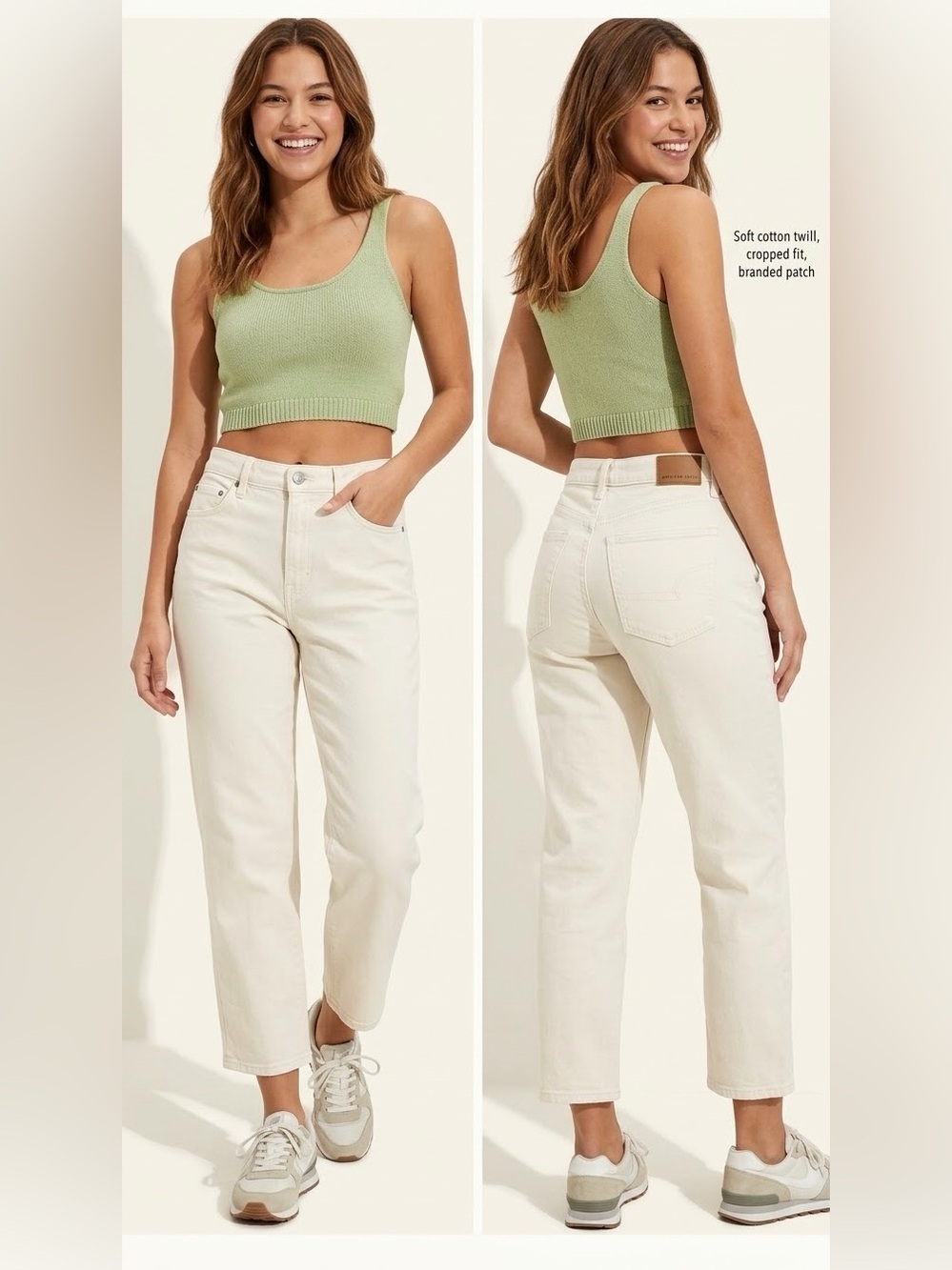 American Eagle Outfitters Cream High-Rise Cropped Straight Jeans